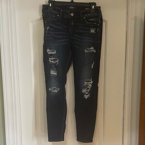 Silver Jeans Dark Blue Ripped Skinny Jeans